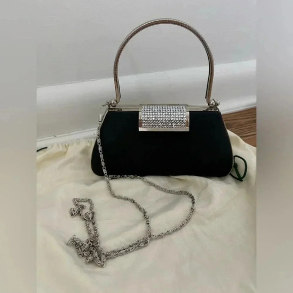 Vintage Hard Shell Evening Purse with Jeweled Clasp and Chain - Picture 10 of 11